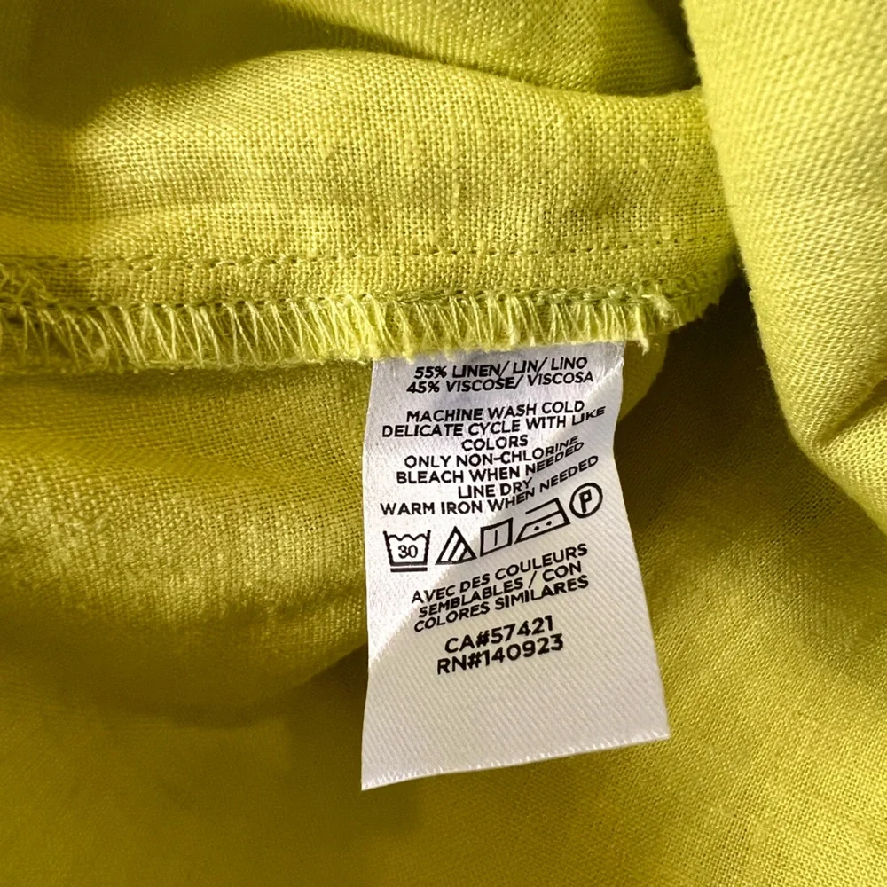 Loft  Boho Women’s Lemon Green XSP Tie Neck Short Puff Sleeve  Blouse